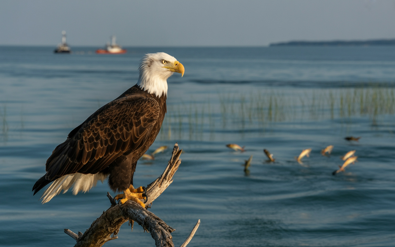 Águias-carecas voltaram aos Grandes Lagos após décadas de declínio, passaram a atuar como biossentinelas da água, indicaram queda de contaminantes históricos nos peixes e ajudaram cientistas a medir a recuperação ambiental de um dos maiores sistemas de água doce do planeta