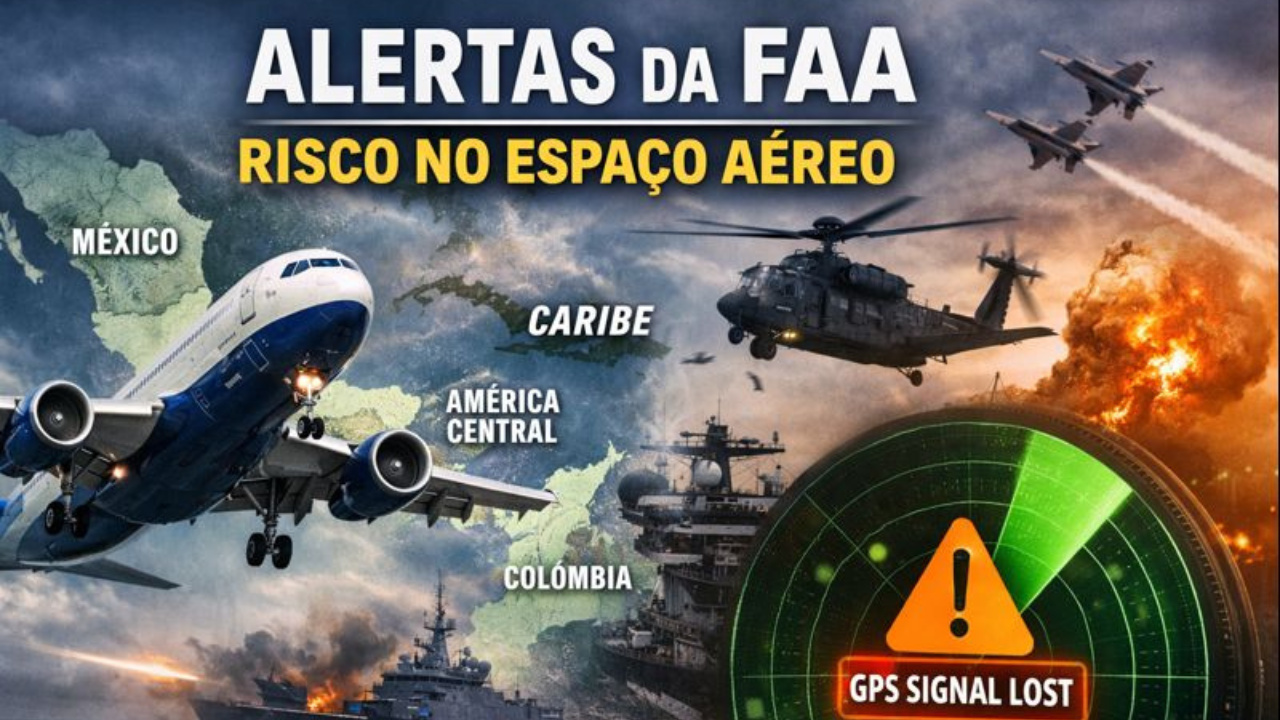 Alertas da FAA citam tensões militares no Caribe e riscos ao espaço aéreo da América Central por até 60 dias.