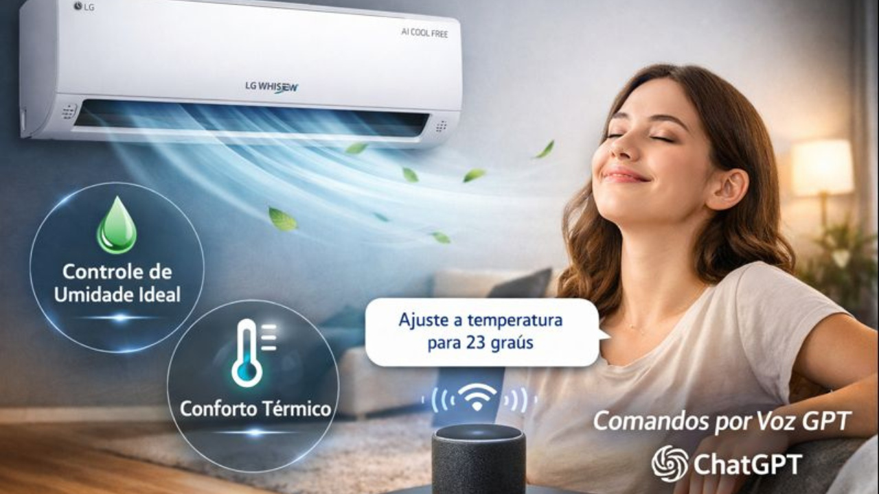Novo LG Whisen traz ar-condicionado IA com comandos GPT, controle de umidade e fluxo de ar inteligente para mais conforto térmico.
