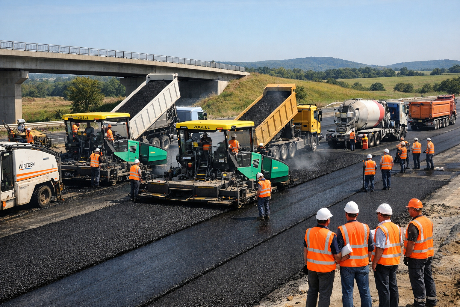 Engenharia da Autobahn alemã com camadas estruturais, concreto armado e asfalto tecnológico para alta velocidade
