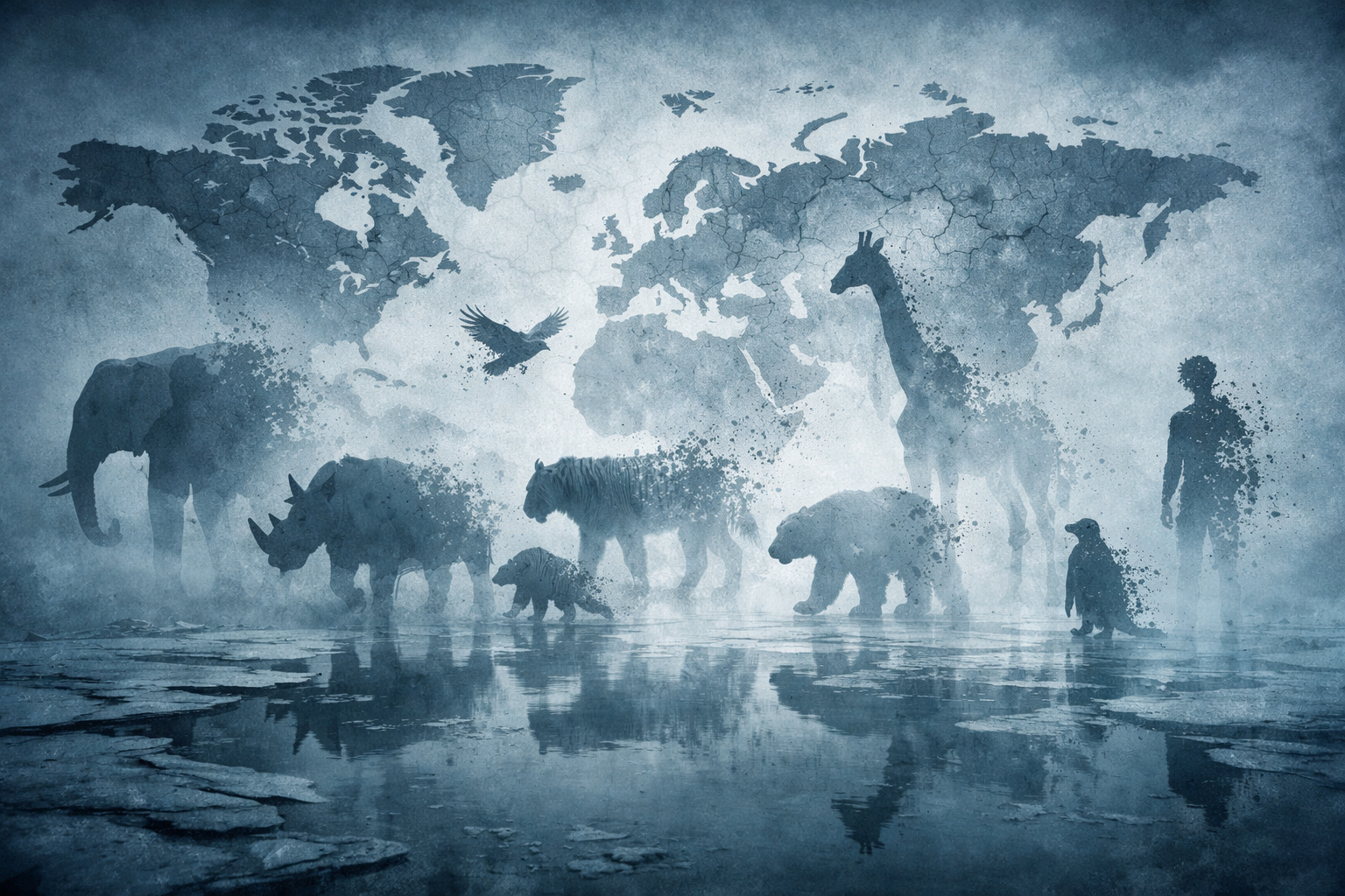 Representação visual da extinção de animais no mundo em 2025