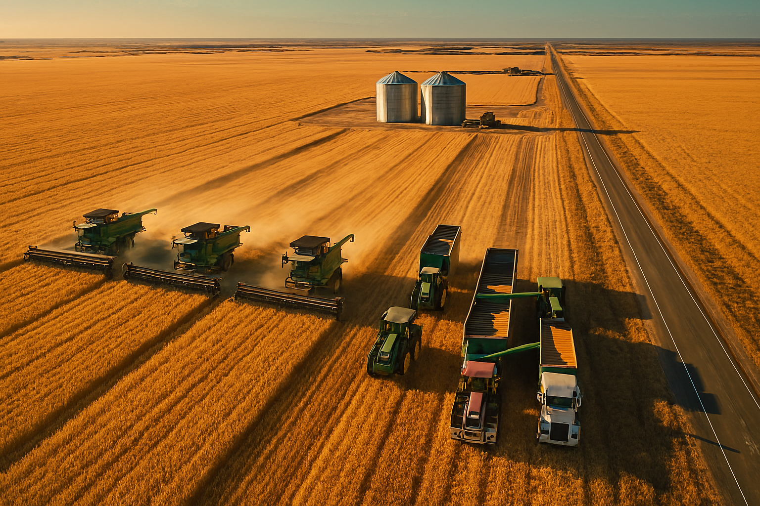 Com fazendas individuais que ultrapassam 100 mil hectares, máquinas que operam dia e noite e colheitas totalmente mecanizadas, este país transformou o trigo em produção contínua em campos maiores que muitas cidades