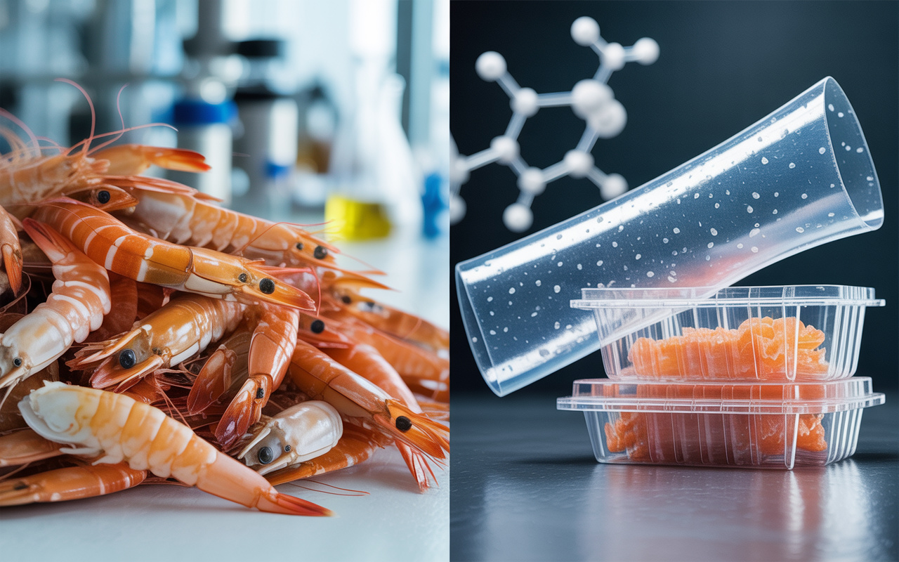 Cascas de camarão que eram lixo viram bioplástico resistente usado em embalagens e filmes industriais, graças à quitosana extraída do exoesqueleto dos crustáceos