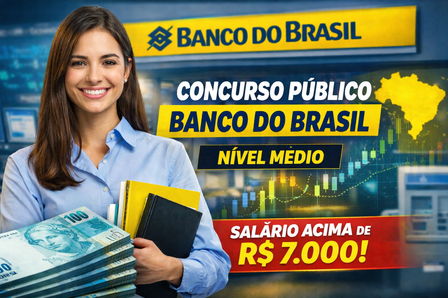 Concurso do Banco do Brasil confirma oportunidades de nível médio com boa remuneração acima de R$ 7 mil no Brasil
