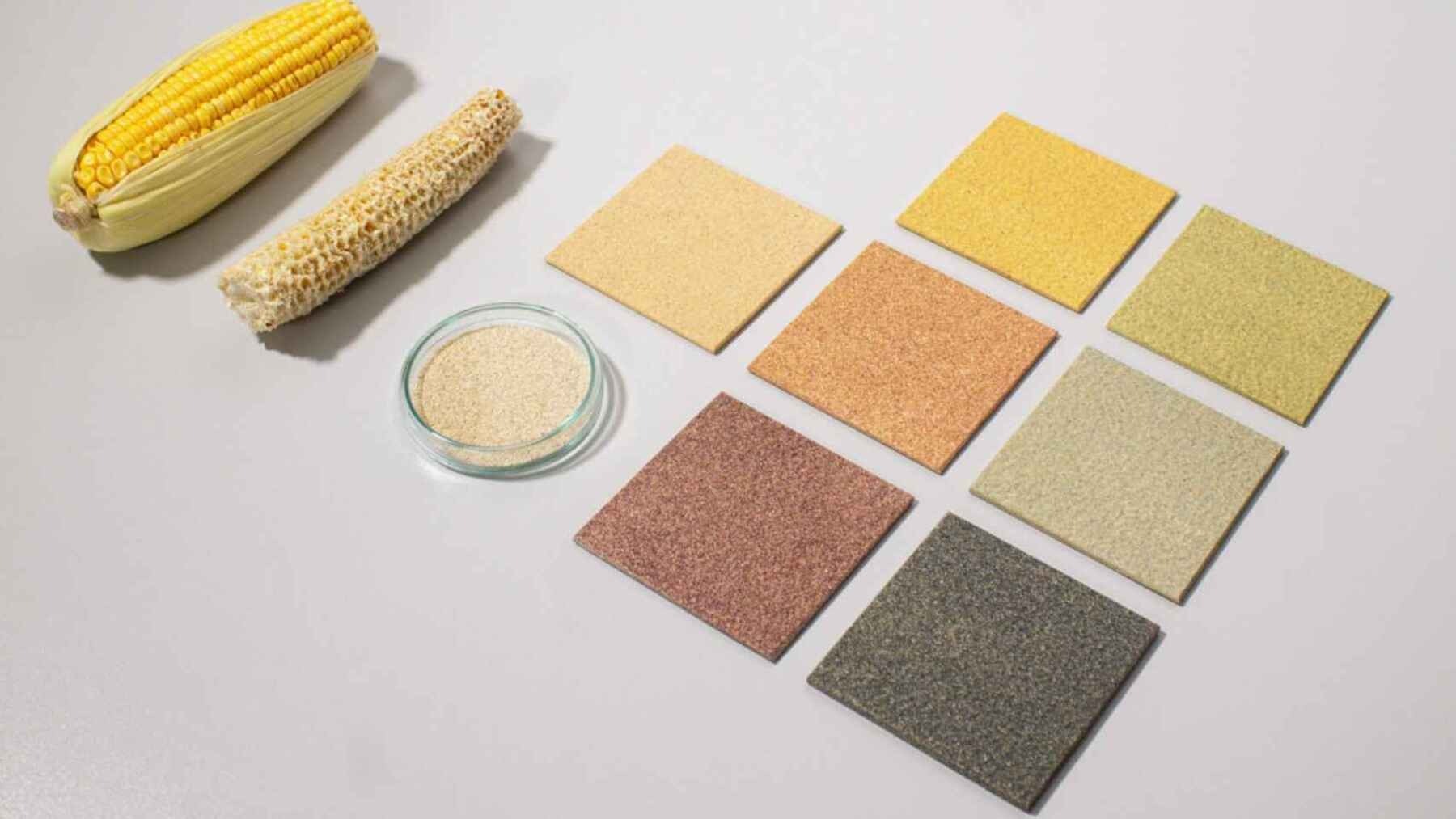 Material CornWall reaproveita resíduos de milho, reduz emissões de CO2 e propõe alternativa sustentável para construção e design de interiores.