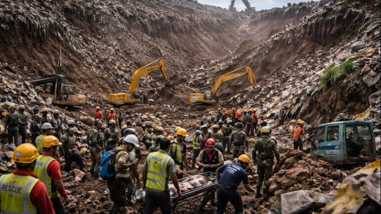 Deslizamento de terra em aterro sanitário causa acidente em Cebu, deixa desaparecidos nas Filipinas e mobiliza equipes de resgate 24 horas.