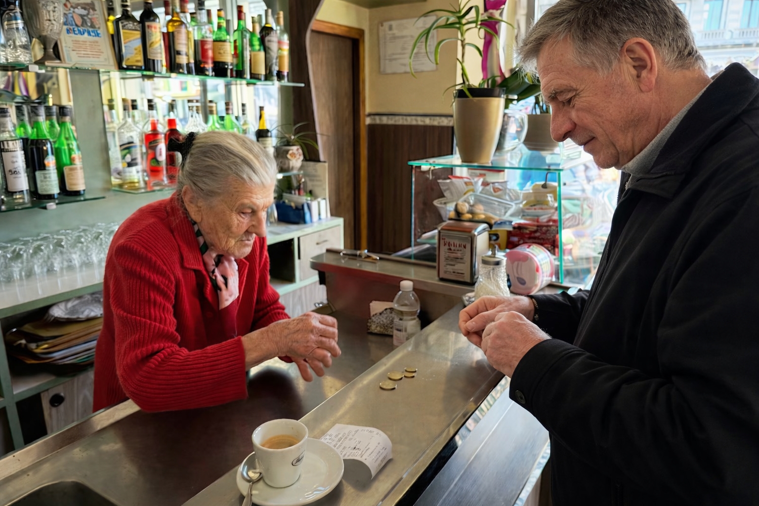 idosa - cafeteria - Itália - dona Anna - cafés -