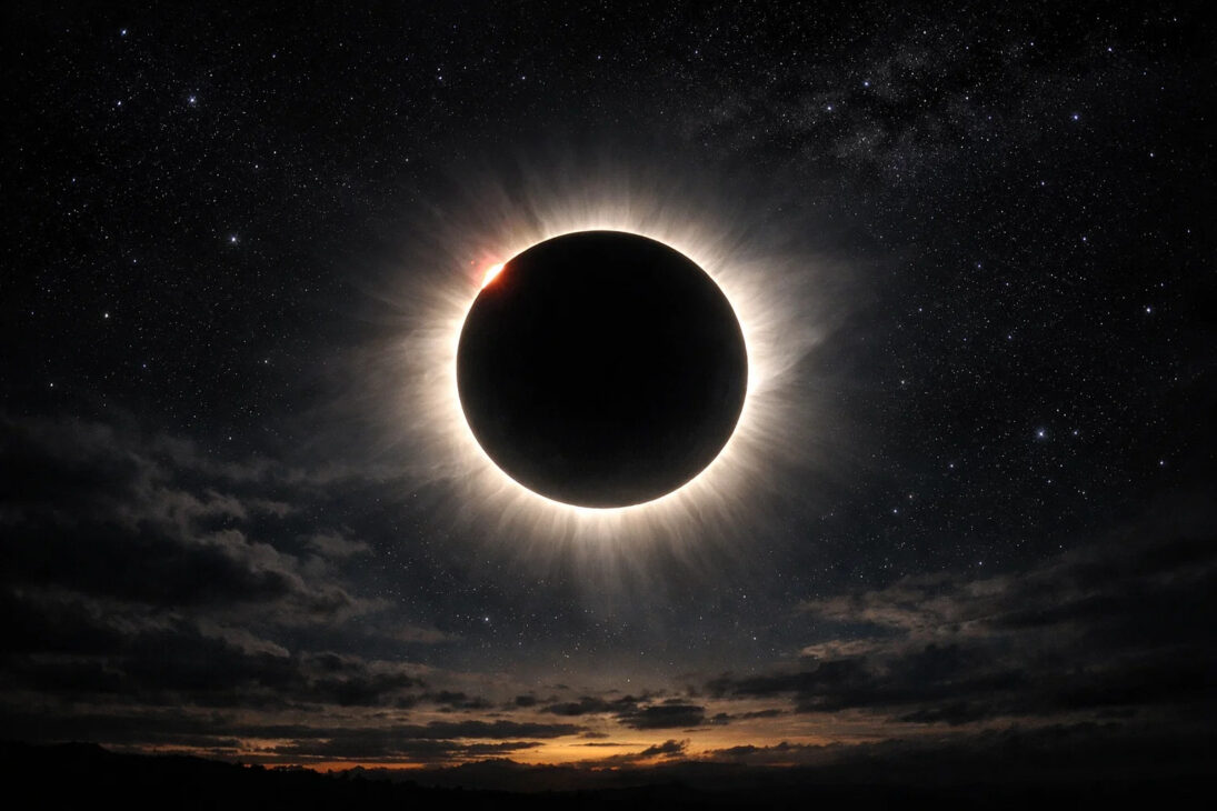 Eclipse solar total observado de la Tierra sin impacto gravitacional