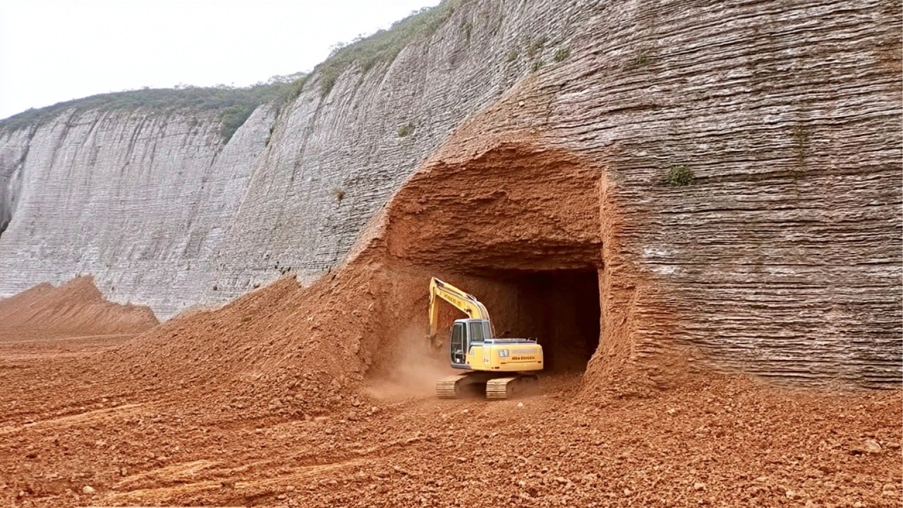 Com mais de 30 trabalhadores e escavadeiras em operação contínua, homem compra uma montanha inteira e transforma a encosta em casa, fazenda e estrutura habitável escavada do zero