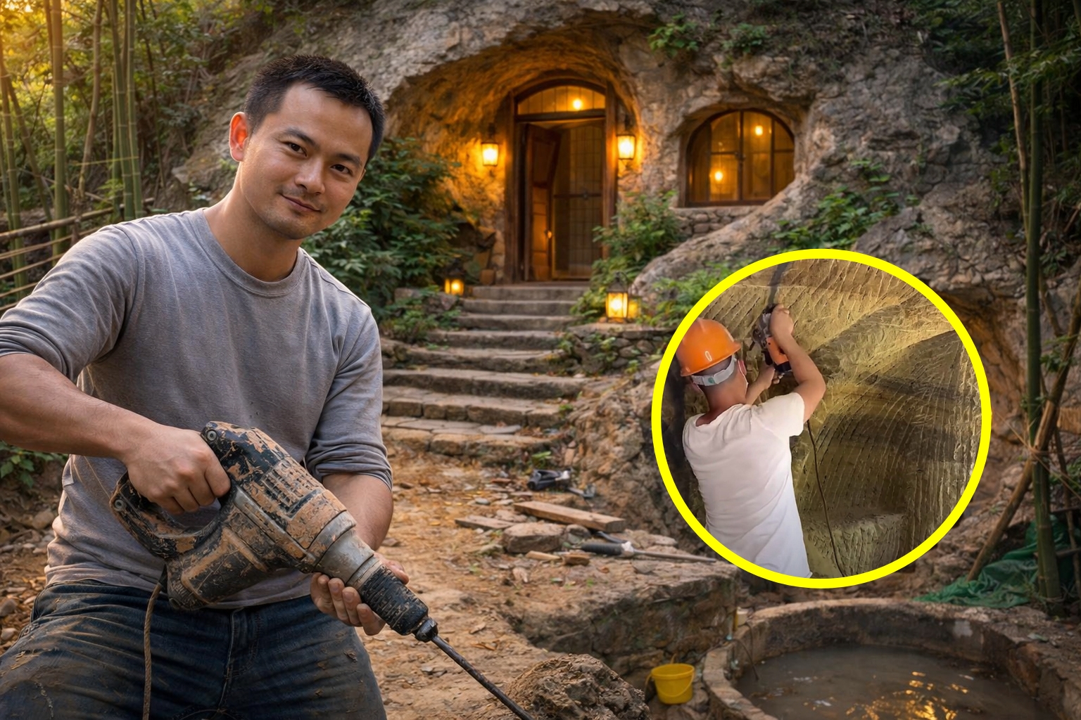 Homem de 35 anos contrói casa sozinho na montanha, conclui obra com apenas 20 meses e abandona caos urbano para viver em absoluto silêncio, protegido por toneladas de pedra natural