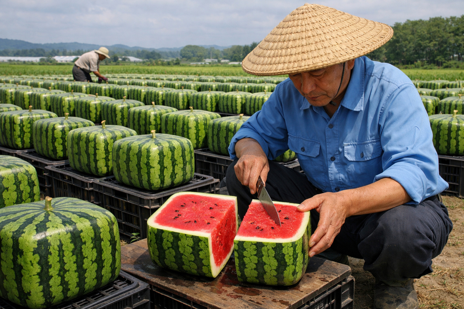 Melancia quadrada cultivada com técnica japonesa e adaptada por agricultores do Ceará