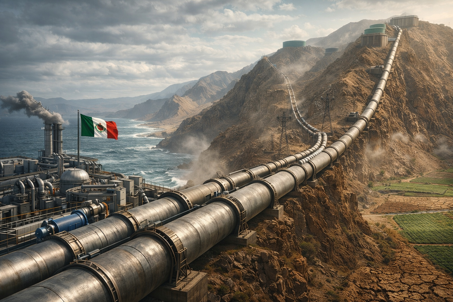 México quer dessalinizar o Pacífico e bombear bilhões de litros de água através de cadeias montanhosas para salvar regiões agrícolas em colapso, em um projeto extremo que desafia relevo, energia e custos proibitivos