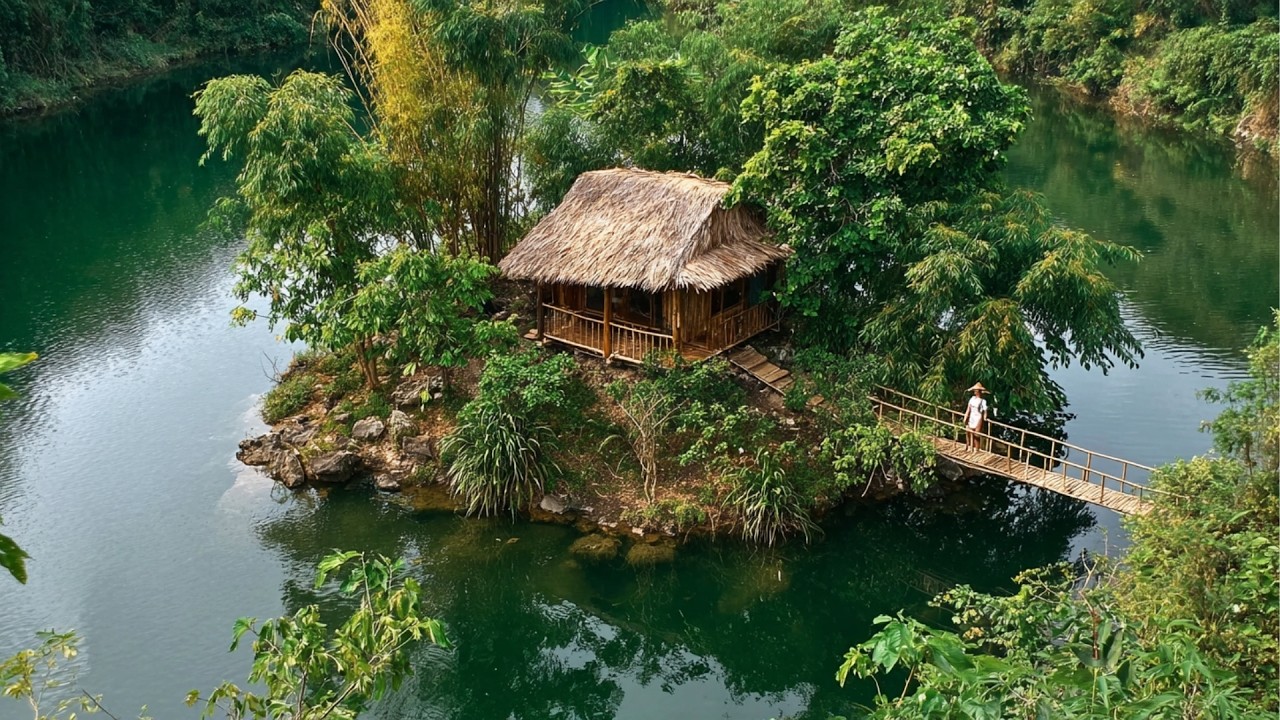 Sozinha em uma ilha, mulher constrói casa de madeira off-grid em 120 dias, abre trilhas, terraça encostas, ergue passarelas e cria um micro-mundo sustentável com os recursos da própria floresta