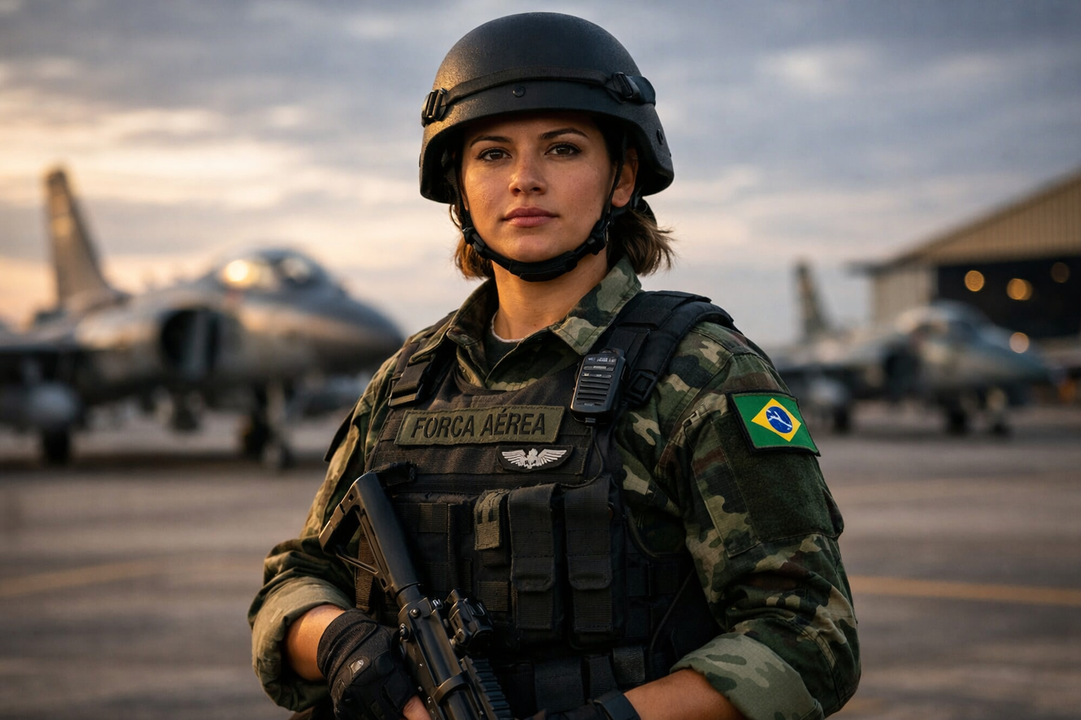 Mulher da Força Aérea Brasileira representando ingresso feminino inédito na Infantaria da FAB.