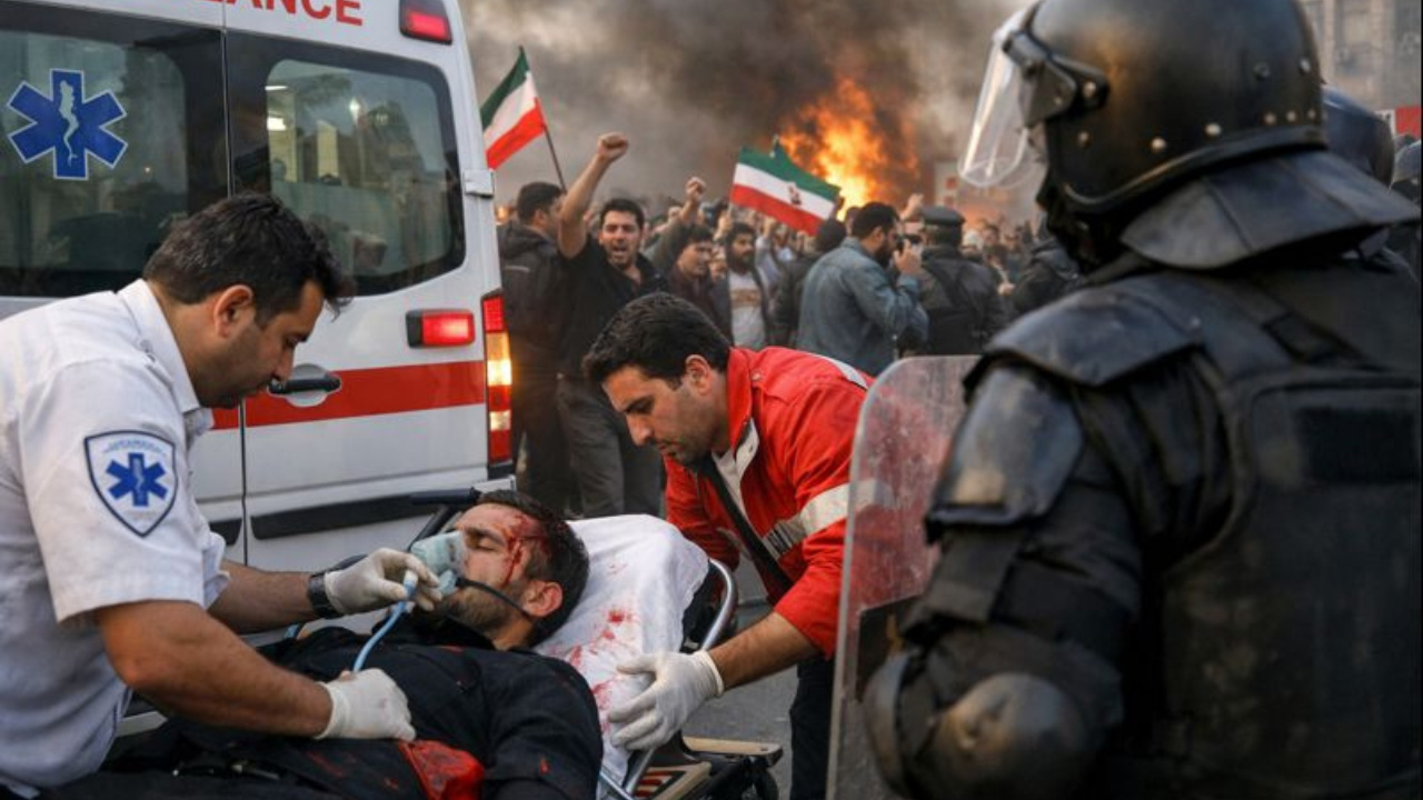 Crise política iraniana avança com protestos no Irã, repressão violenta, hospitais sobrecarregados e reação internacional.