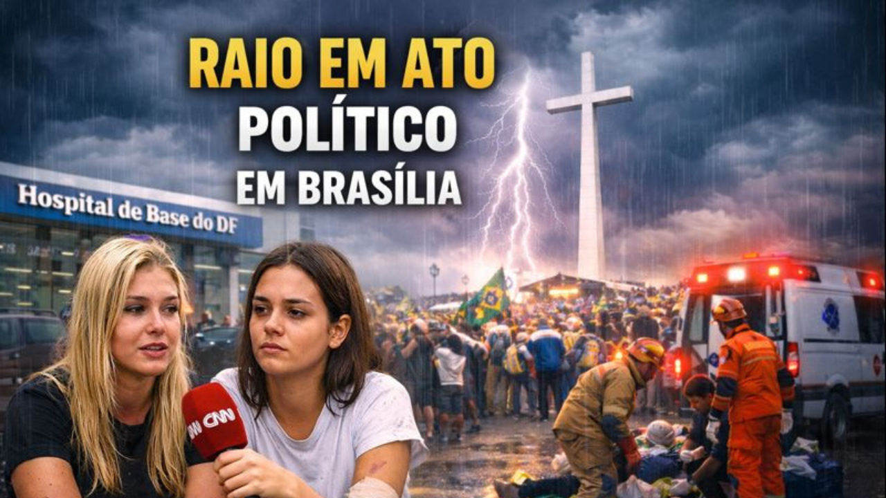 Apoiadores de Nikolas Ferreira relatam momentos de pânico após raio em ato político; vítimas foram levadas ao Hospital de Base do DF.