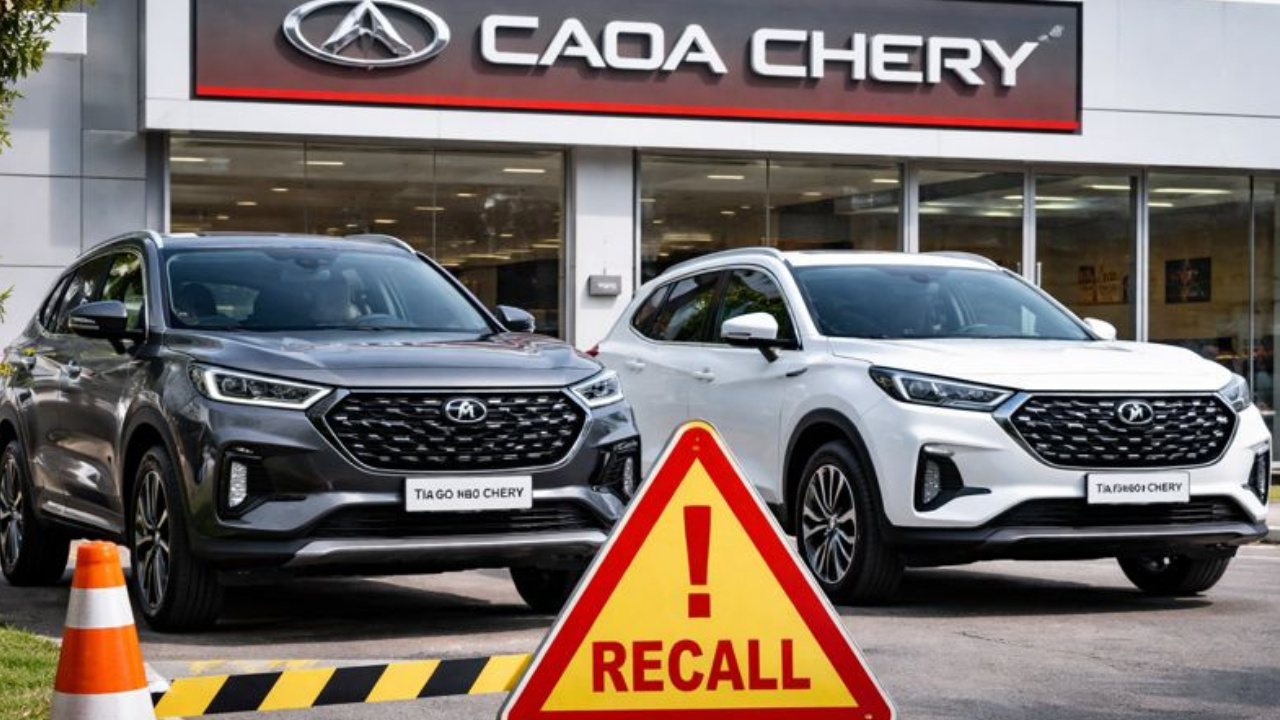 Recall CAOA Chery envolve Tiggo 5x Pro Híbrido 48V e Tiggo 7 Pro Híbrido 48V por falha na bateria 48V. Reparos sem custo.