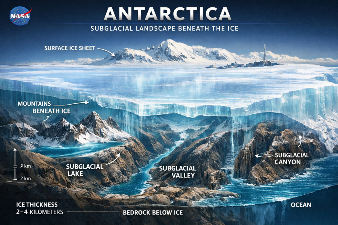Topografía subglacial de la Antártida mapeada por satélites