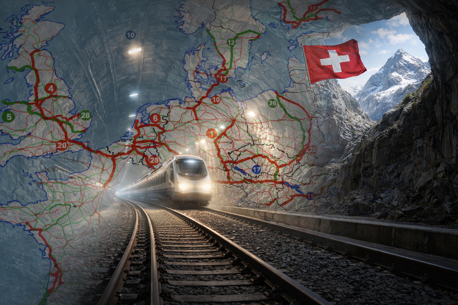 Com mais de 70 km de túneis ferroviários escavados sob os Alpes, 28 milhões de toneladas de rocha removidas e 2,6 milhões de dias de trabalho subterrâneo, a Suíça transformou montanhas em corredores que encurtam rotas em todo o continente europeu