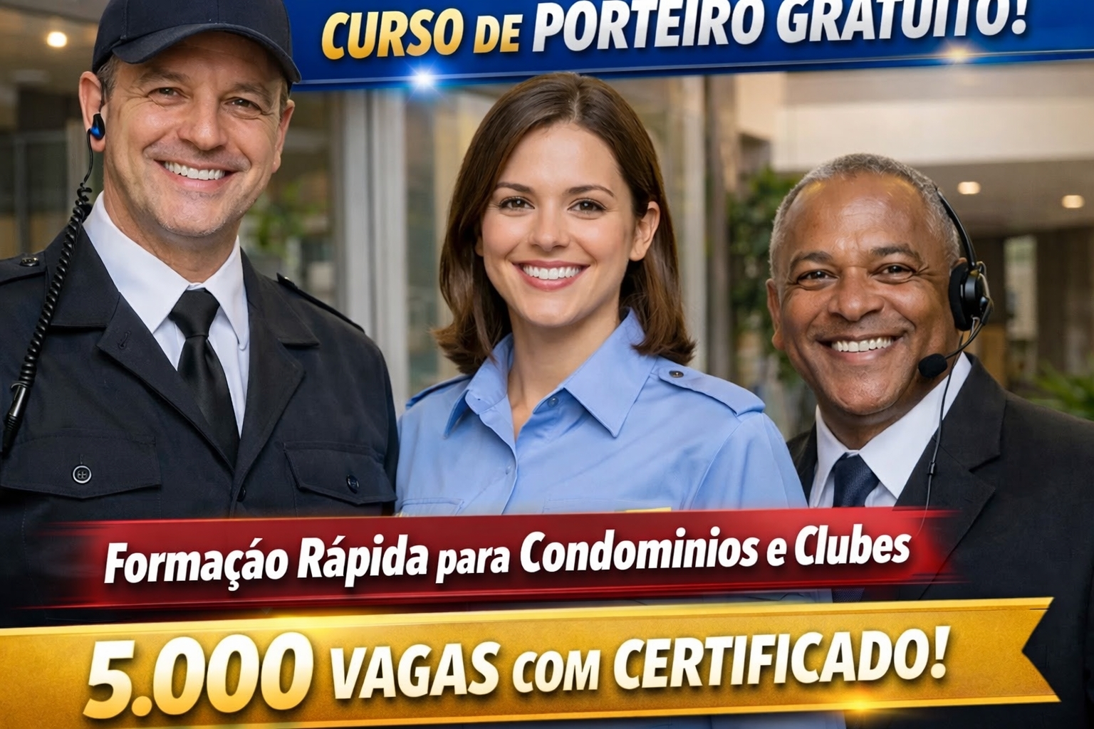 5000 vagas abertas para curso de porteiro online gratuito, com certificado válido em todo o Brasil e matrícula imediata para quem deseja se qualificar e entrar rápido no mercado de trabalho
