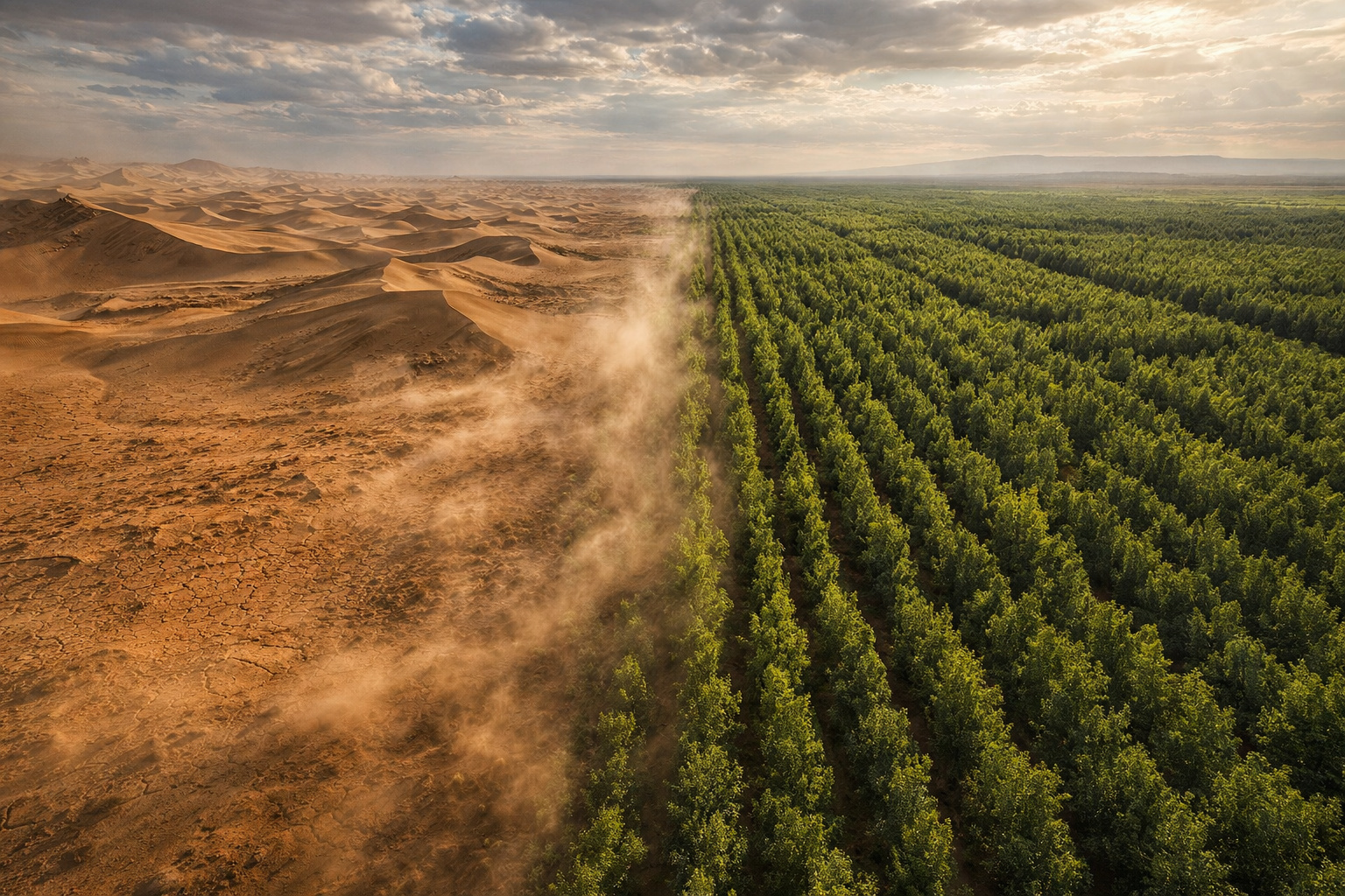 A China cercou um deserto com árvores e conseguiu algo improvável: transformar uma área árida extrema em um poderoso captador de carbono capaz de ajudar a frear as mudanças climáticas
