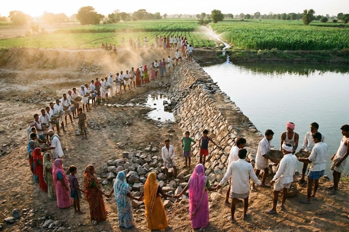 aldeia indiana revive lençol freático com check dams e saneamento básico, reduz migração e mantém água além das chuvas.