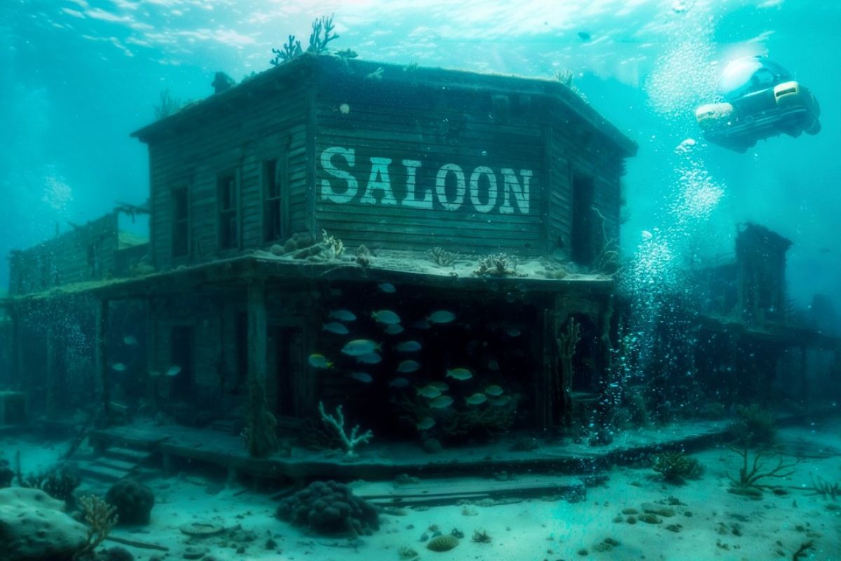 cidade submersa em lago volta ao radar quando sensores mapeiam ponte e avião, revelando fundações, barragem e pistas da Corrida do Ouro no vale apagado.