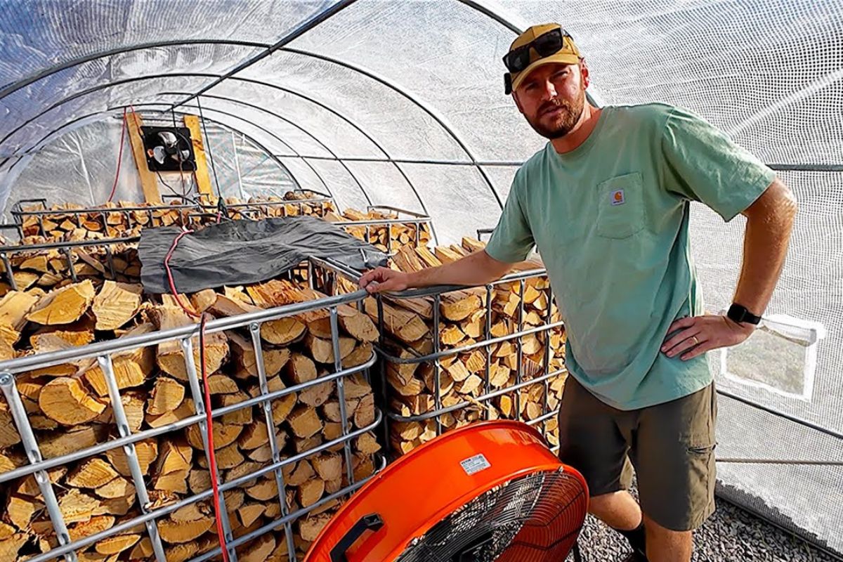 Estufa fora da rede acelera secagem e expõe controle de umidade: com ventiladores, exaustor e painéis, a chuva e o piso mudam o resultado e exigem barreira de vapor dupla.