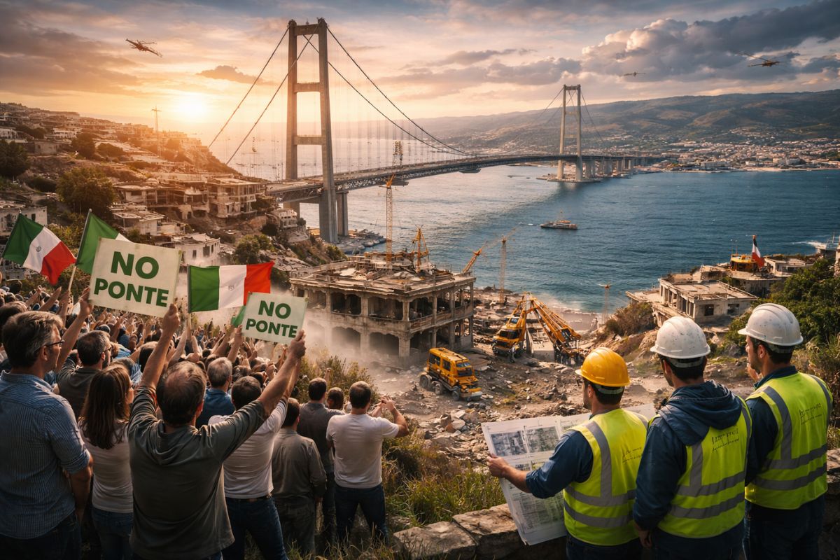 ponte suspensa no Estreito de Messina reacende disputa em Messina e Vila San Giovanni, com Matteo Salvini defendendo custos bilionários e críticos citando demolições, riscos e impacto ambiental.