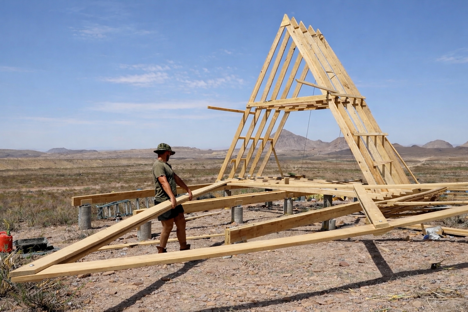construção: Americano constrói casa triangular do zero, em meio à natureza, utiliza madeira e uma estrutura minimalista que surpreende pela engenharia aplicada