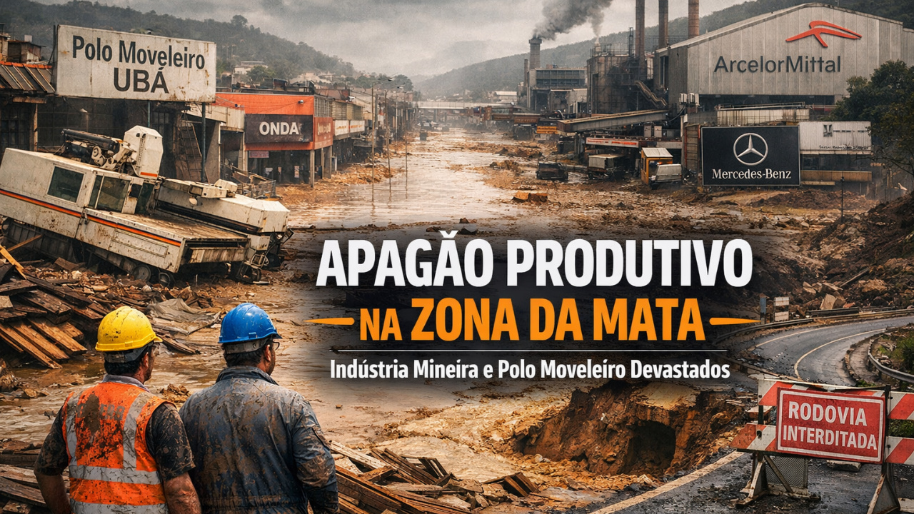Indústria mineira sofre com apagão produtivo após chuvas intensas na Zona da Mata; 40% da capacidade industrial foi comprometida.