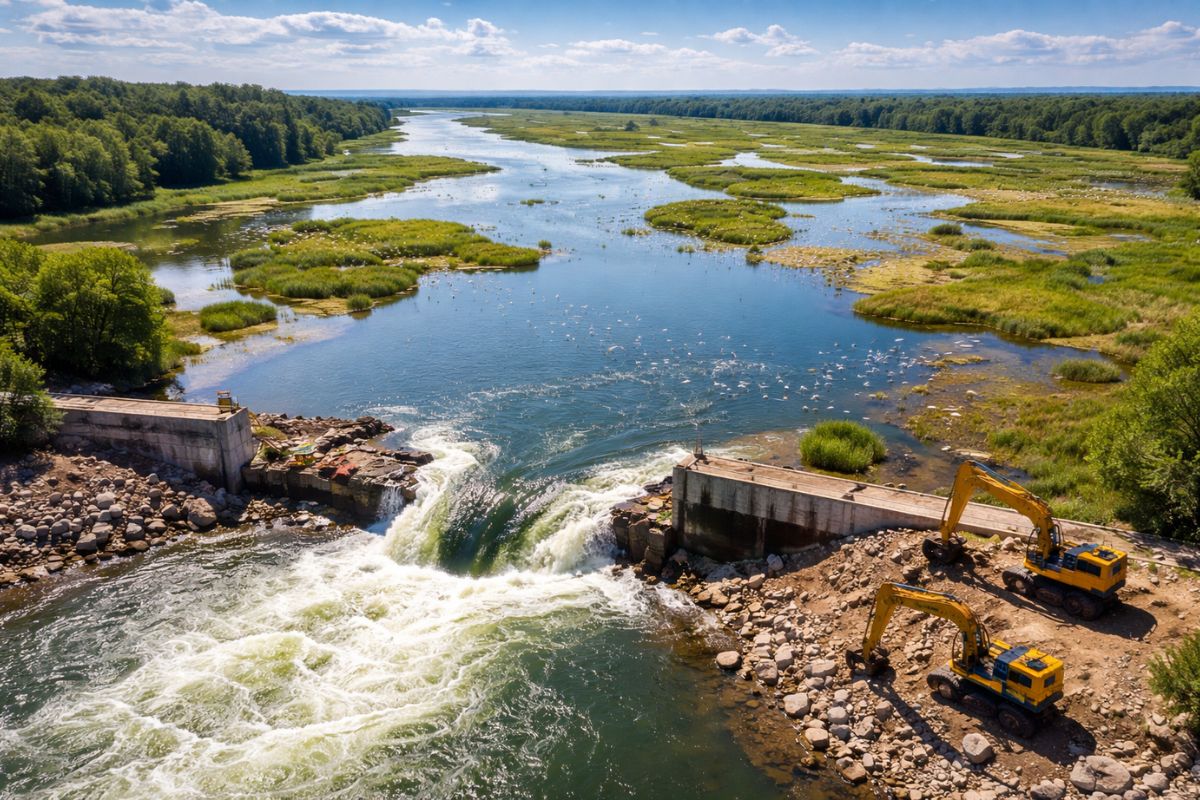 lago no Delta do Danúbio ganha vida: zonas úmidas renascem com barragens removidas e restauração ecológica, trazendo peixes e aves.