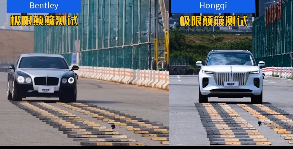 Réplica chinesa inspirada em Rolls-Royce enfrenta original e Bentley em teste de suspensão a 40 km/h com copo d’água.