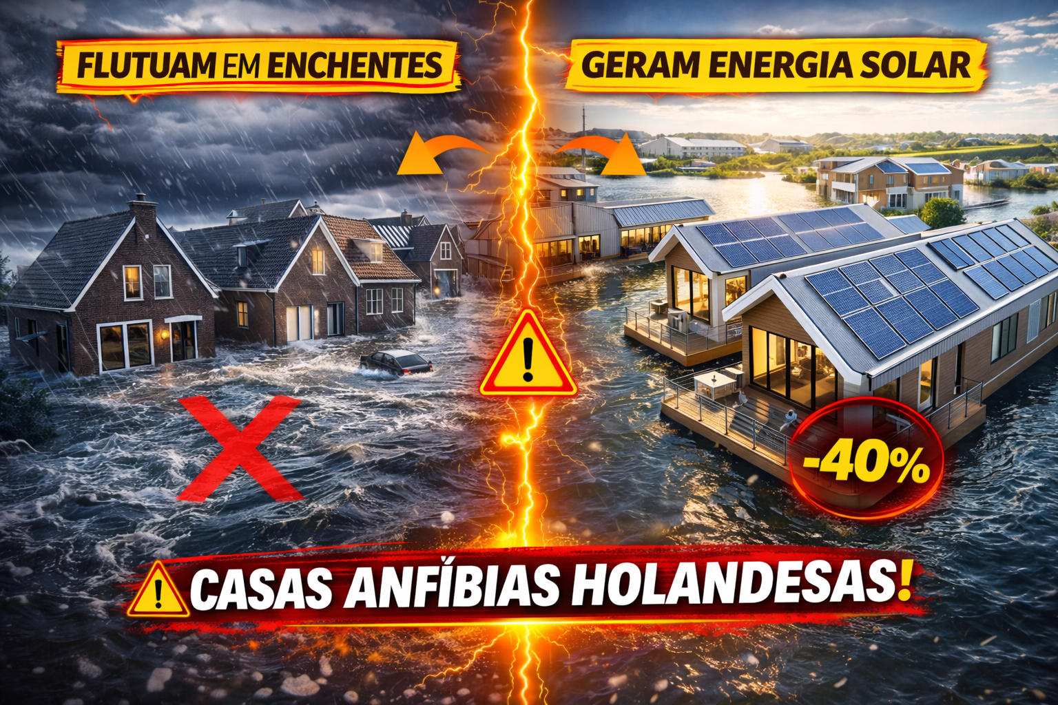 Casas anfíbias holandesas flutuam em enchentes, geram energia solar e custam 40% menos que construção tradicional
