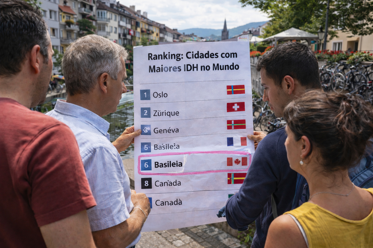 Moradores de Basileia observam ranking de cidades com maior desenvolvimento em bairro operário organizado, conhecido como “favela suíça”, com prédios bem conservados e infraestrutura urbana eficiente.