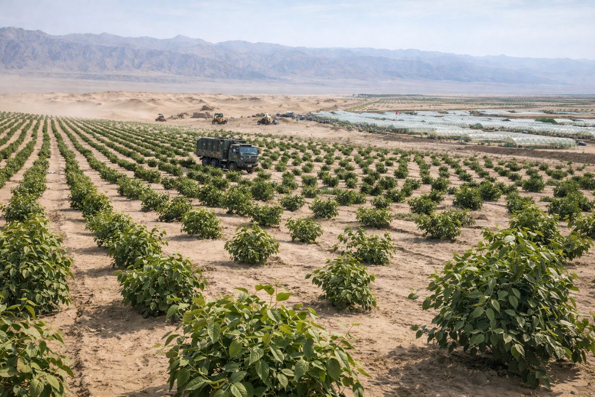 China planta Duzhong no Deserto de Gobi para produzir borracha de grau militar, reduzir dependência externa e abastecer defesa de 14 hectares