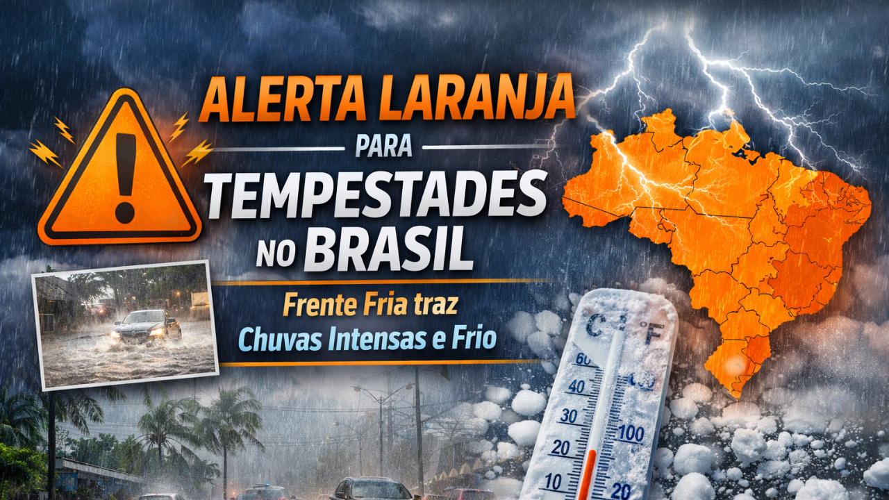 Alerta laranja prevê chuvas intensas, frente fria e queda de temperatura em grande parte do Brasil após o Carnaval.