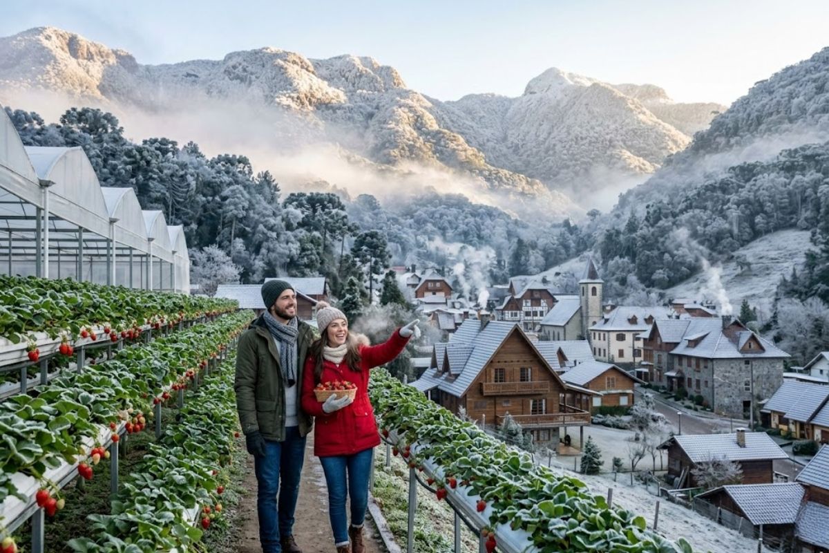 clima europeu em Rancho Queimado, na Grande Florianópolis: cultivo suspenso do morango e impacto do metro quadrado na decisão de morar na serra.