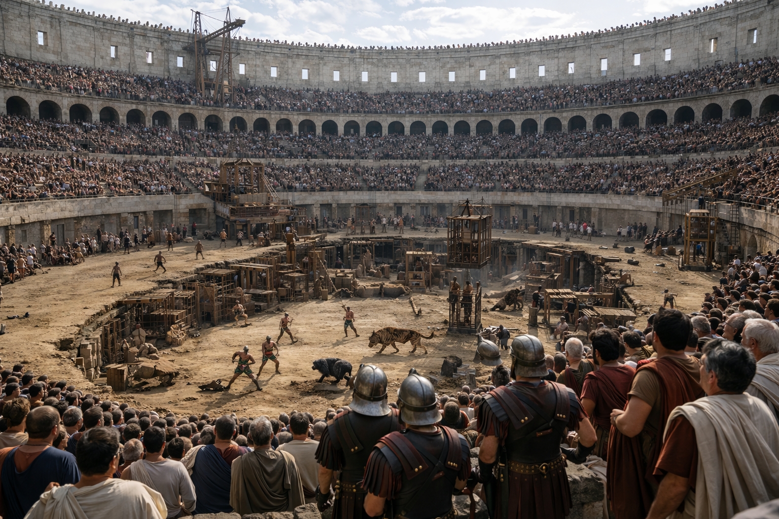 Coliseu, a construção da mega arena que virou arma política, de controle coletivo de 50.000 pessoas, com um sistema oculto com mais de 80 elevadores, ajudou a criar o espetáculo que moldou o Império Romano por séculos