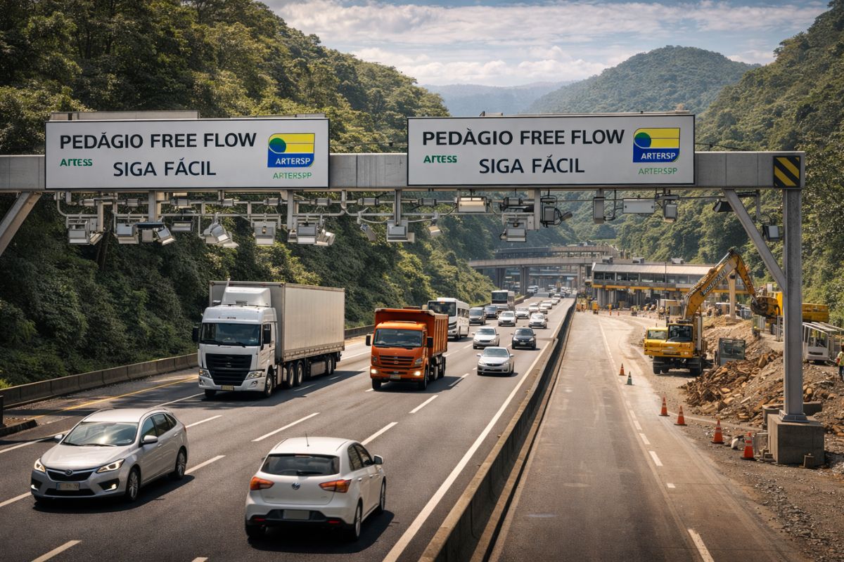 pedágio brasileiro com free flow e Siga Fácil no Sistema Anchieta-Imigrantes sob Artesp muda cobrança e promete reduzir filas na serra