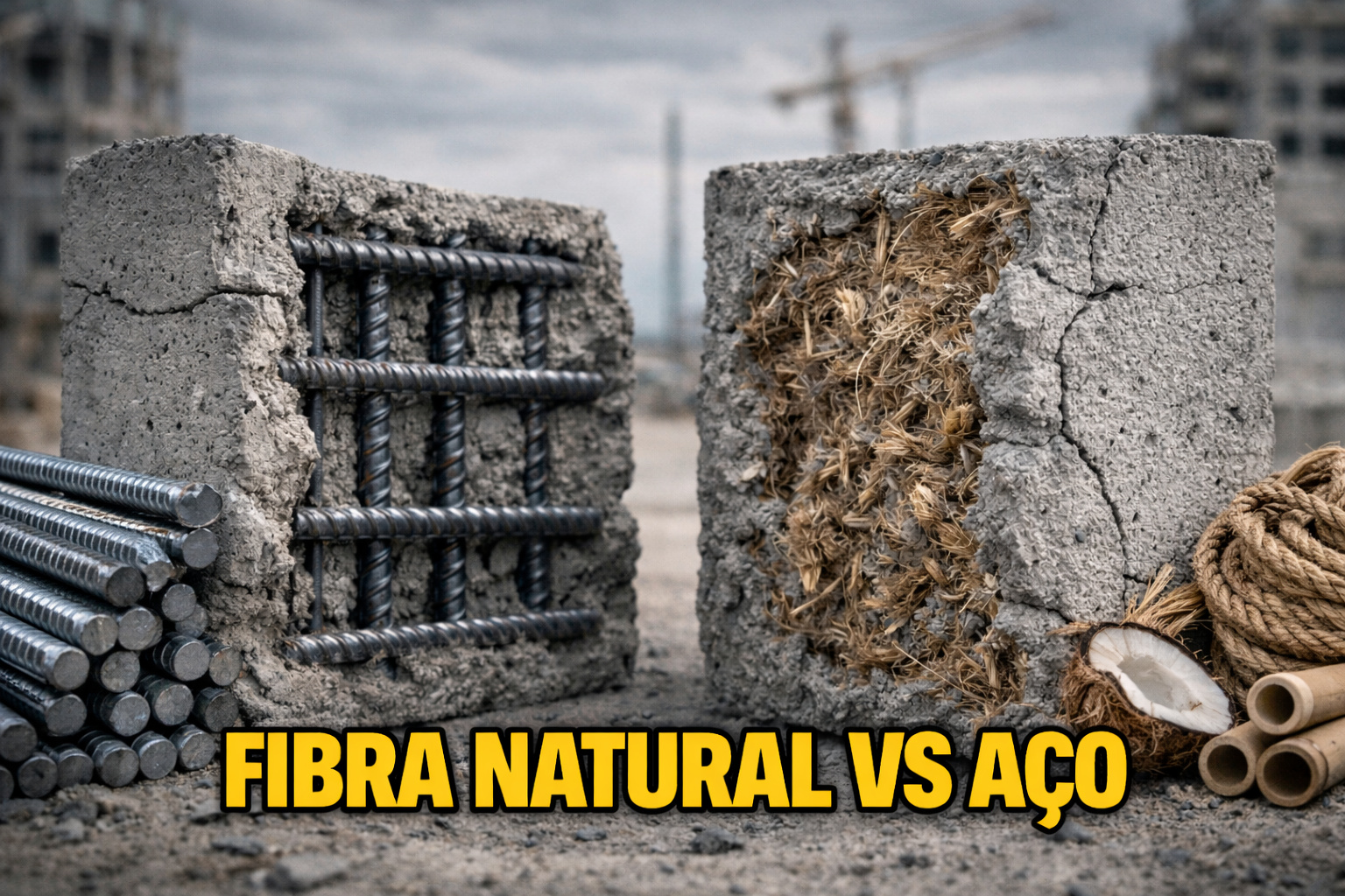 Com fibras de sisal, coco e bambu, pesquisadores do Brasil, Europa e Ásia tentam reduzir aço, controlar trincas e baratear obras — mas a durabilidade ainda decide quem vira estrutura de verdade