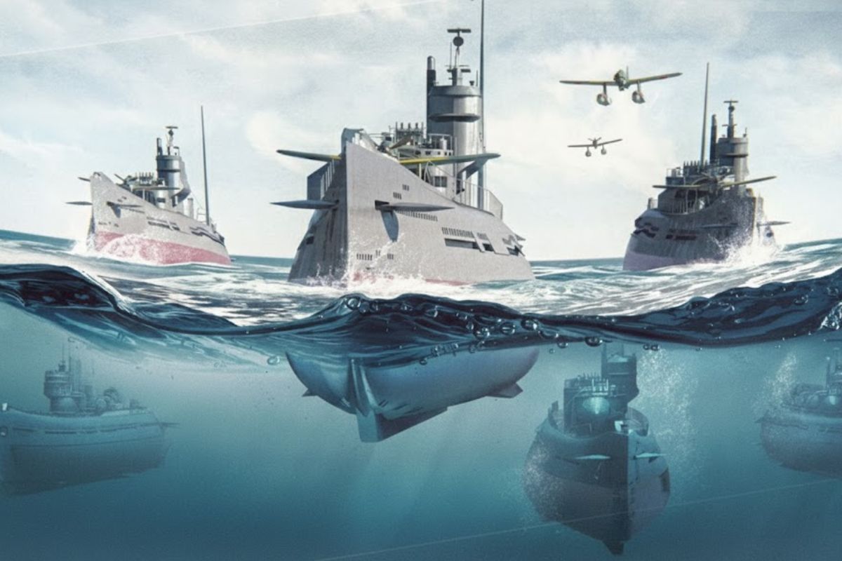 submarino japonês I-400 expõe hangar, catapulta e bombardeiros no Pacífico, do plano de atacar cidades ao afundamento em 1946, mostrando engenharia extrema e limites operacionais.