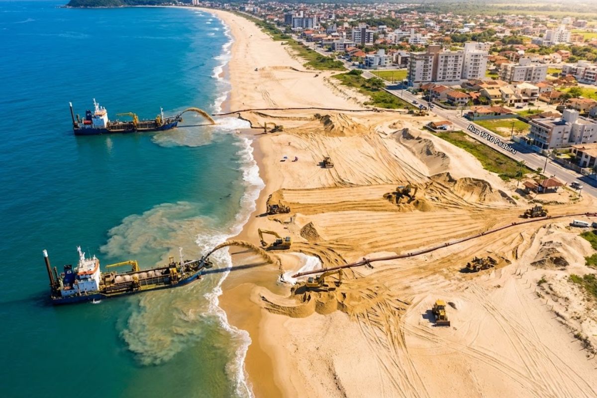 Itapoá avança o maior alargamento de praia do Brasil, prepara licitação, amplia faixa de areia e coordena dragagem para reduzir erosão na orla.