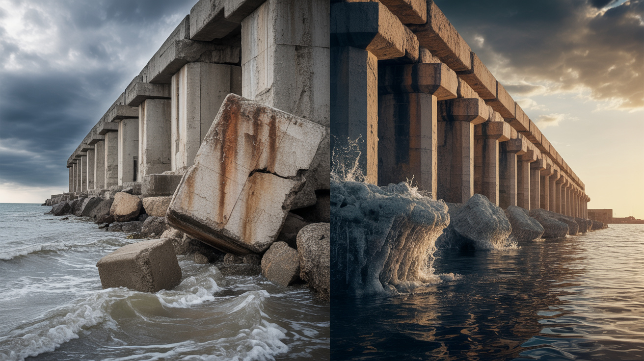 Concreto moderno se degrada no mar em poucas décadas, enquanto portos romanos reagem com a água salgada, ficam mais fortes com o tempo e desafiam os limites da engenharia contemporânea