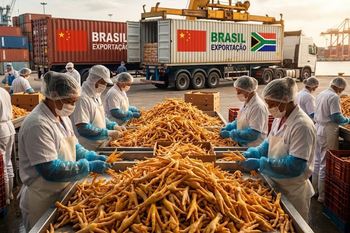 pé de galinha vira miúdo estratégico no mercado: China lidera compras, África do Sul cresce e o Brasil sente o impacto nos preços.