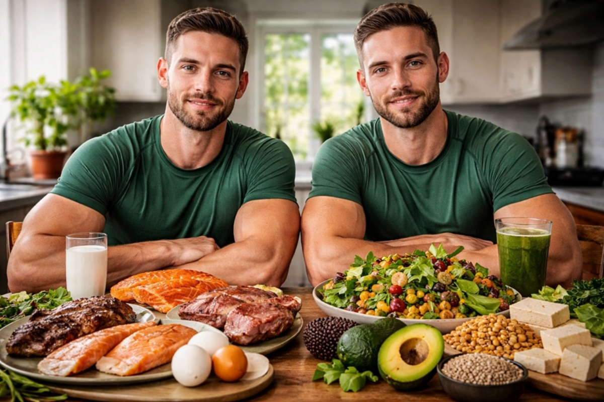 Gêmeos idênticos colocam dieta vegana contra dieta com carne à prova por 12 semanas, com mesma rotina de treinos e calorias, e resultados revelam impacto surpreendente no corpo e na energia