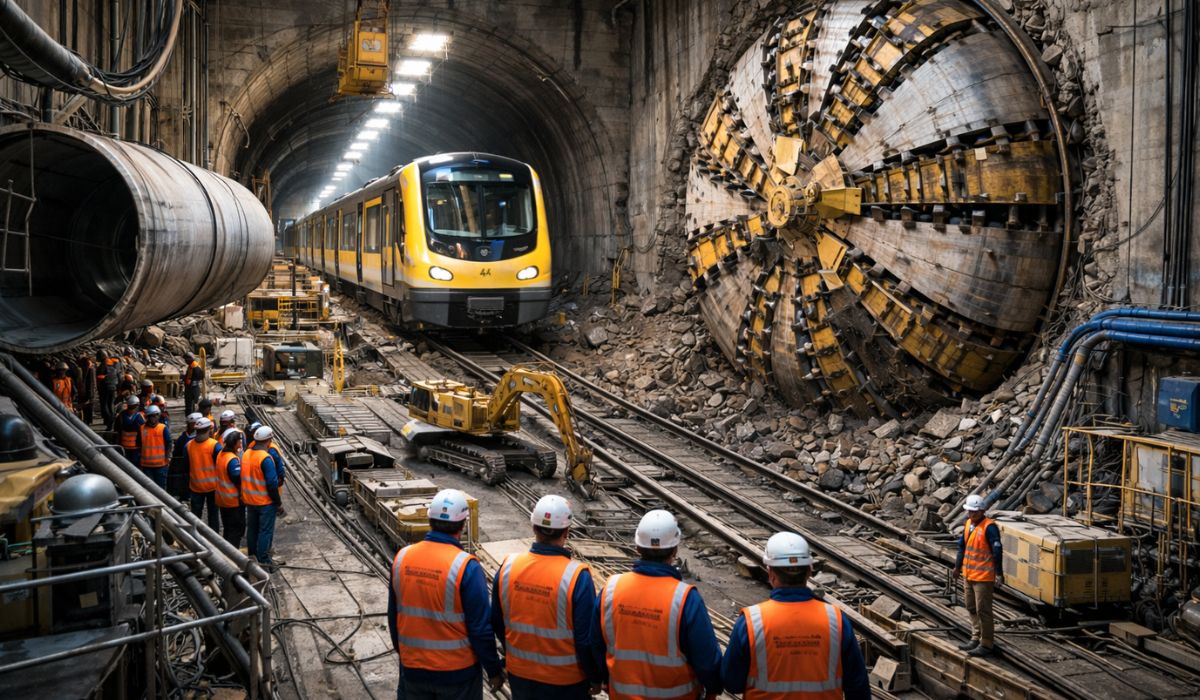 Obras da expansão da Linha 4-Amarela começam em fevereiro de 2026: 3,3 km de túneis, 2 estações e integração em Taboão da Serra (SP). (Imagem: Ideogram/Ilustração)