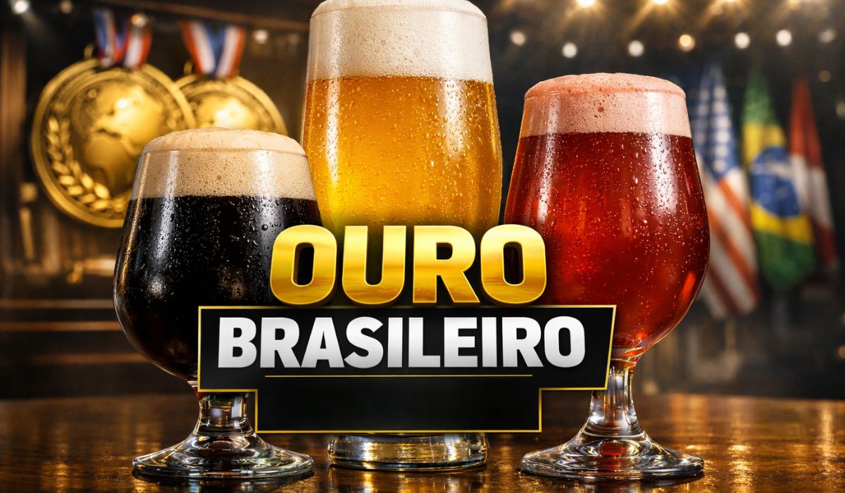 Três cervejas brasileiras conquistam ouro no World Beer Cup 2025 e colocam rótulos do Paraná e de São Paulo entre os melhores do mundo. (Imagem: Ideogram)