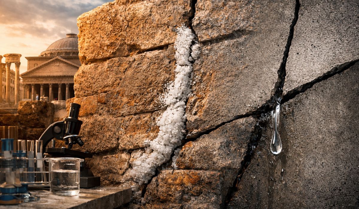 MIT identifica cal viva e hot mixing no concreto romano, capaz de selar microfissuras com água e inspirar materiais mais duráveis em testes.