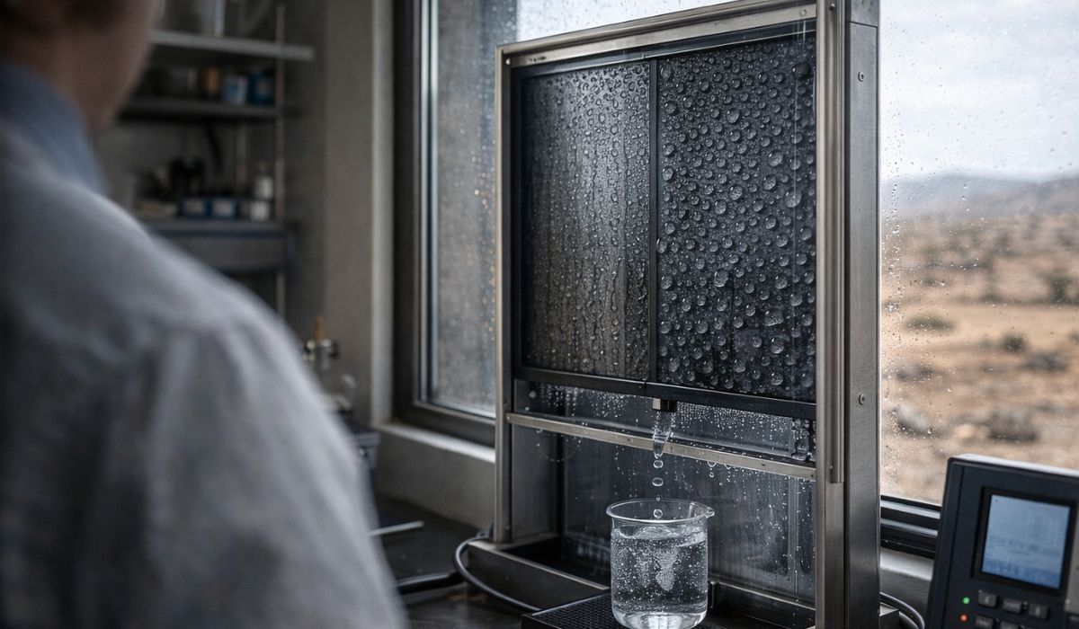 MIT cria dispositivo que transforma ar em água potável sem eletricidade e testa tecnologia no deserto com resultados promissores. (Imagem: Ilustrativa)